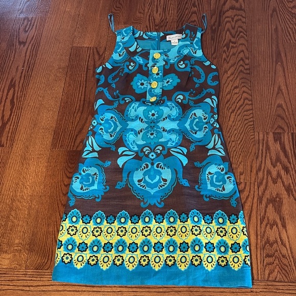 Elizabeth Howard linen abstract print sheath dress sleeveless round neck size 6 - Picture 12 of 12